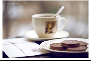 A Cup Of Coffee, Biscuits And Letter